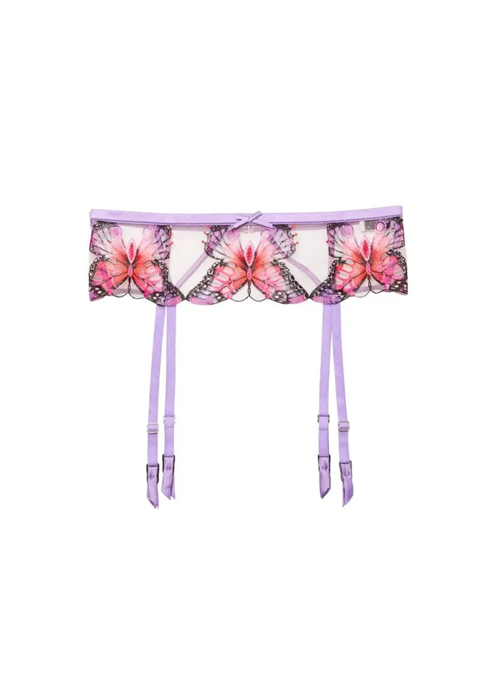 Garters and Belts Lingerie Fleur Du Mal Butterfly Embroidery Garter Belt Light Lilac