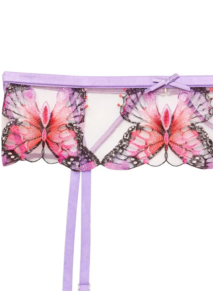 Garters and Belts Lingerie Fleur Du Mal Butterfly Embroidery Garter Belt Light Lilac
