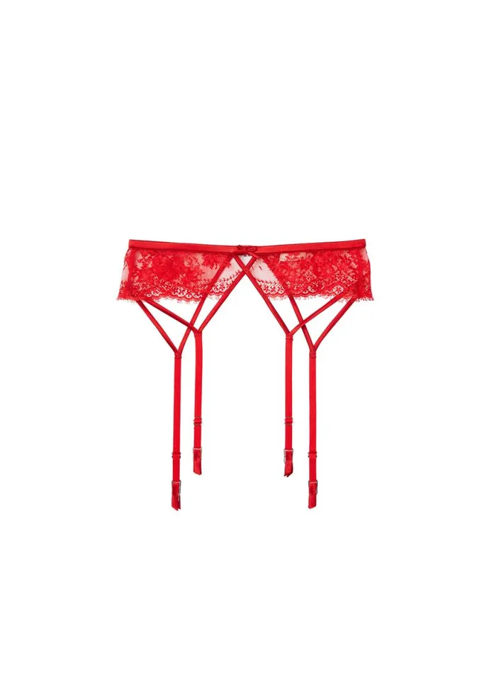 Garters and Belts Lingerie Fleur Du Mal Frankie Lace Strappy Garter Belt Rouge