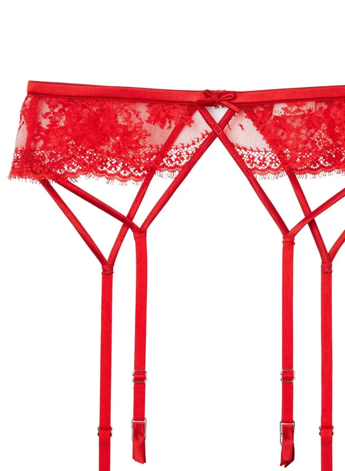Garters and Belts Lingerie Fleur Du Mal Frankie Lace Strappy Garter Belt Rouge