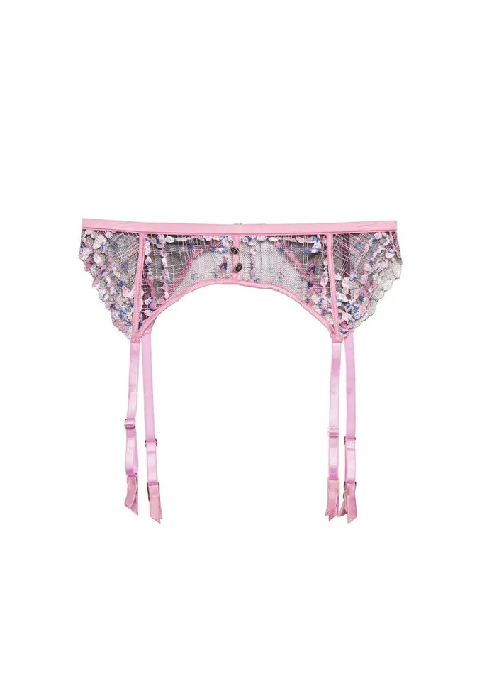 Garters and Belts Lingerie Fleur Du Mal Gabrielle Embroidery Garter Bisou Pink