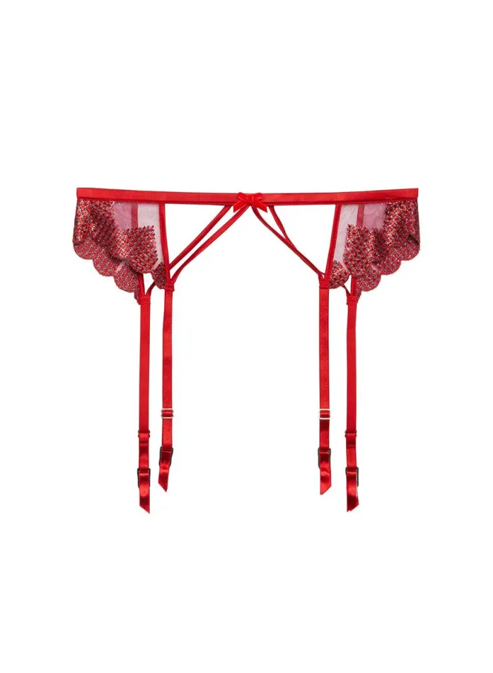Garters and Belts Lingerie Fleur Du Mal Heart Embroidery Garter Belt Rouge