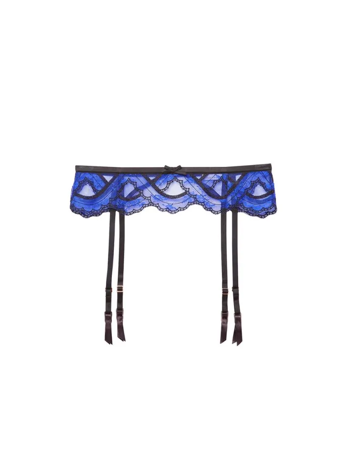 Garters and Belts Lingerie Fleur Du Mal Hendrix Embroidery Garter Electric Blue