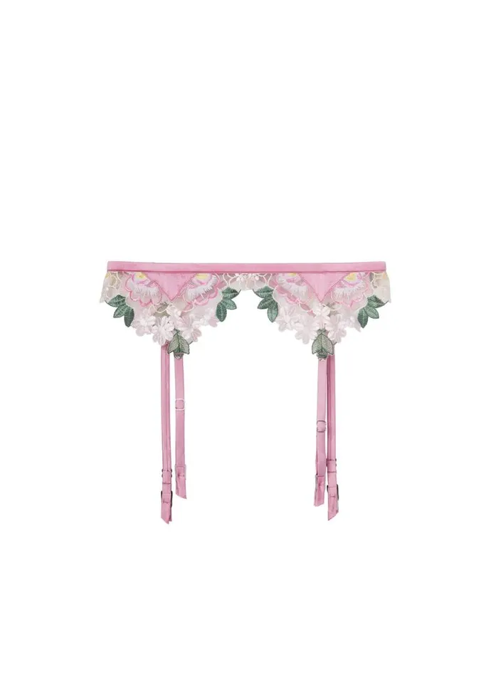 Garters and Belts Lingerie Fleur Du Mal Jardin Embroidery Garter Bisou Pink