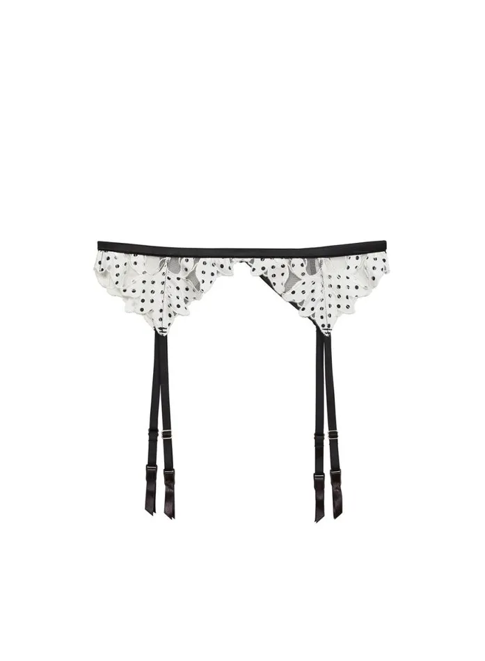 Garters and Belts Lingerie Fleur Du Mal Lily Embroidery Garter Belt Ivory Dot
