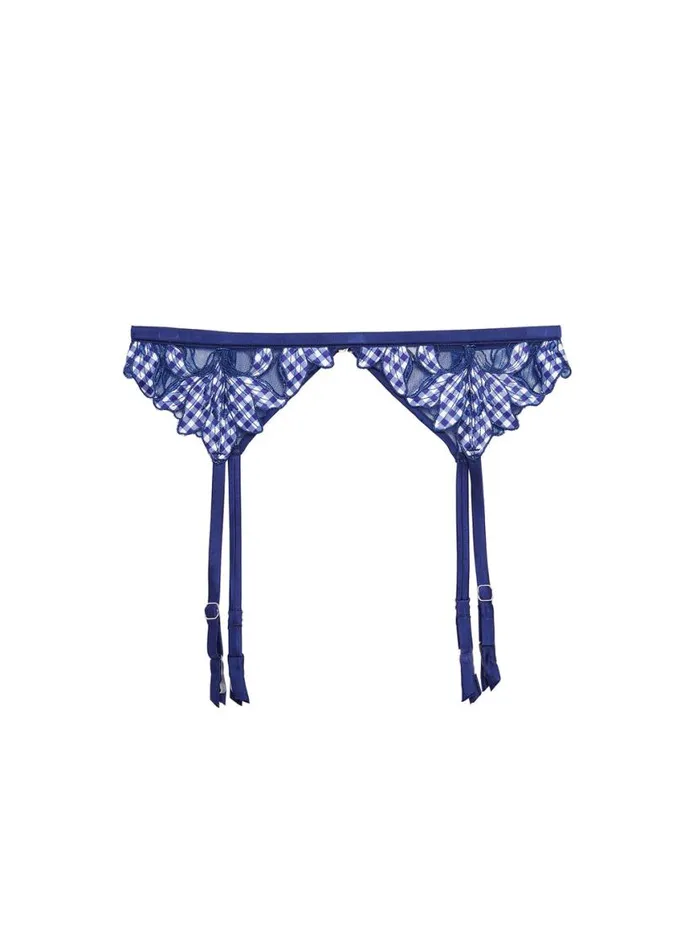 Garters and Belts Lingerie Fleur Du Mal Lily Embroidery Garter Belt Starry Blue Gingham