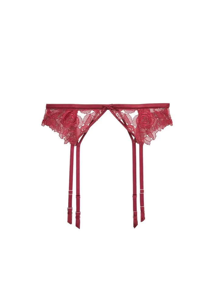 Garters and Belts Lingerie Fleur Du Mal Rose Embroidery Garter Mulberry
