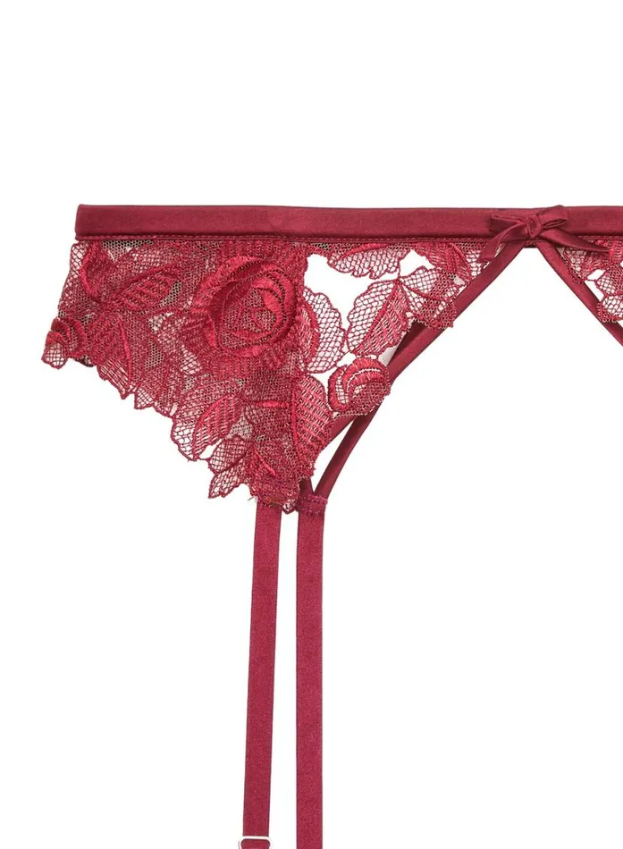 Garters and Belts Lingerie Fleur Du Mal Rose Embroidery Garter Mulberry