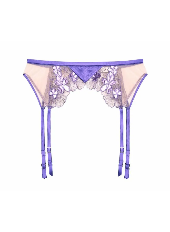 Garters and Belts Lingerie Fleur Du Mal Violet Embroidered Garter Belt Pansy