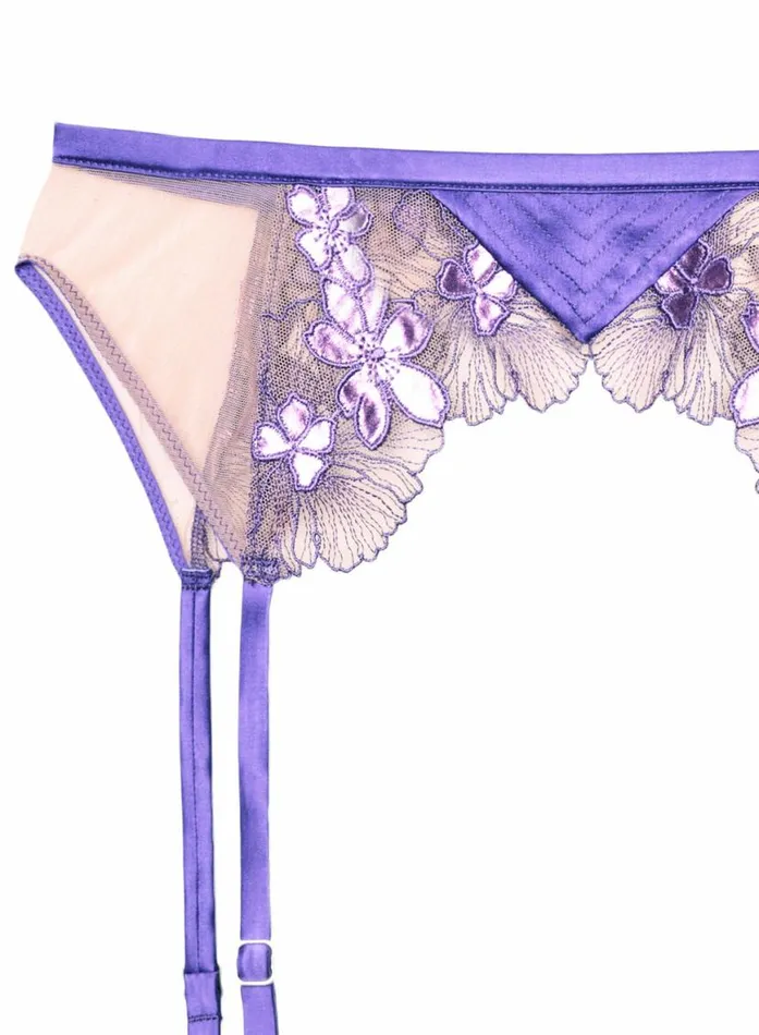 Garters and Belts Lingerie Fleur Du Mal Violet Embroidered Garter Belt Pansy