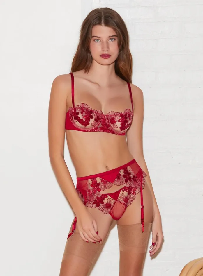 Garters and Belts Lingerie Fleur Du Mal Violet Embroidered Garter Belt Rouge