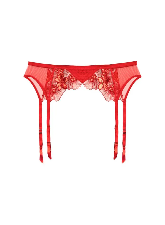 Garters and Belts Lingerie Fleur Du Mal Violet Embroidered Garter Belt Rouge