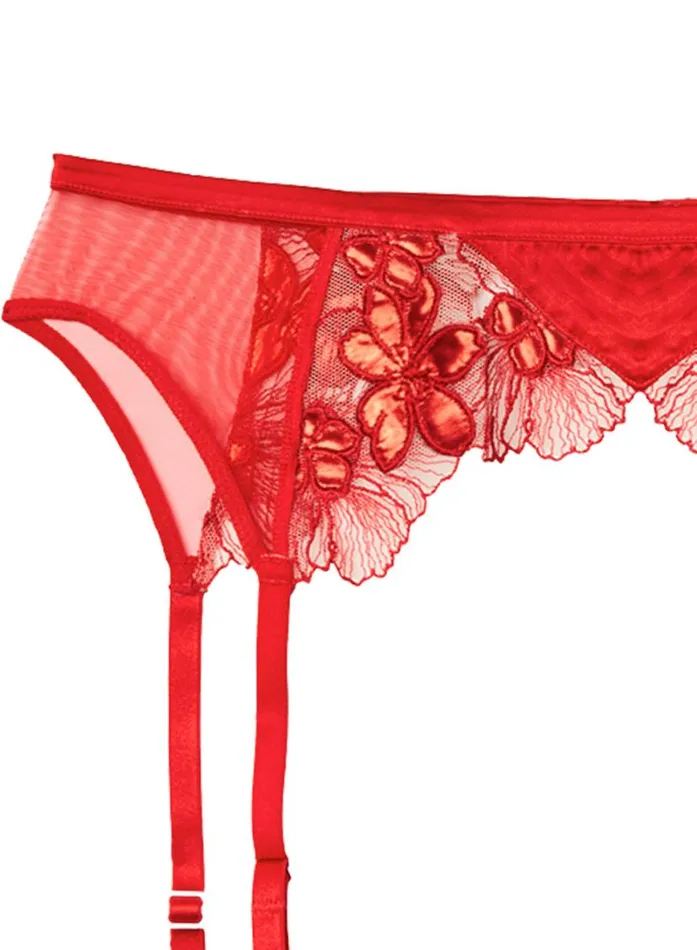 Garters and Belts Lingerie Fleur Du Mal Violet Embroidered Garter Belt Rouge