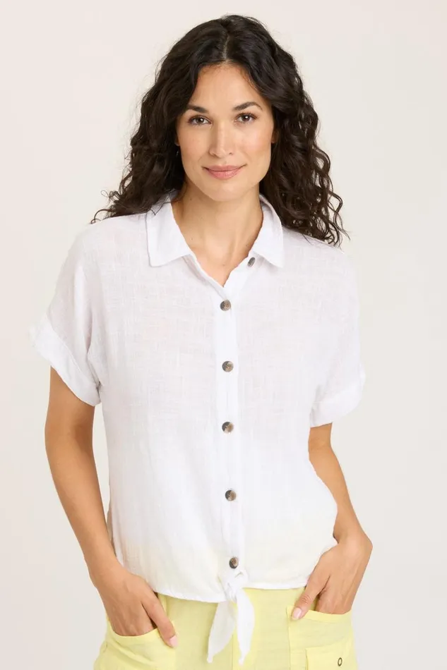Gauze Teagan Tie Top White Clothing XCVI ShirtsBlouses