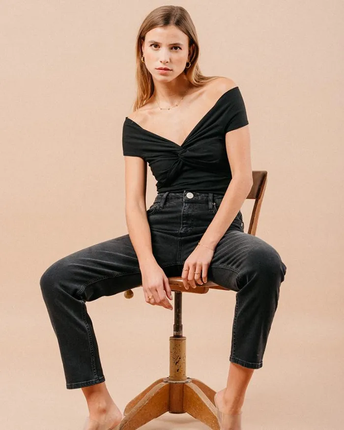 Grace and Mila Dressy Tops TSHIRT NOIR MANDARIN 8211 Shop