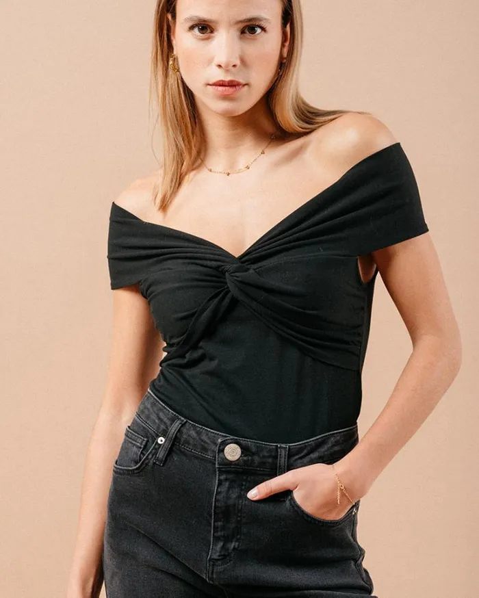 Grace and Mila Dressy Tops TSHIRT NOIR MANDARIN 8211 Shop