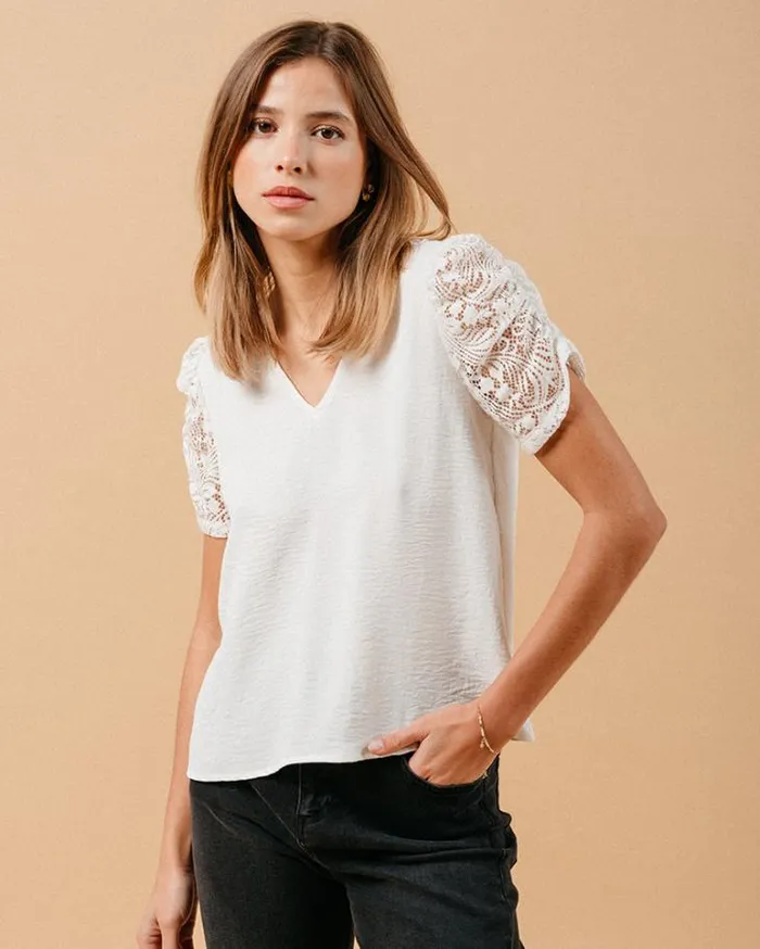 Grace and Mila Lace Tops WOVEN TOP ECRU MAI 8211 Shop