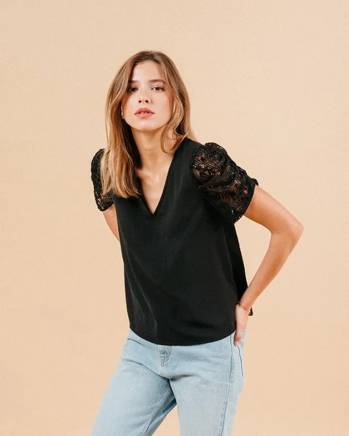 Grace and Mila Lace Tops WOVEN TOP NOIR MAI 8211 Shop