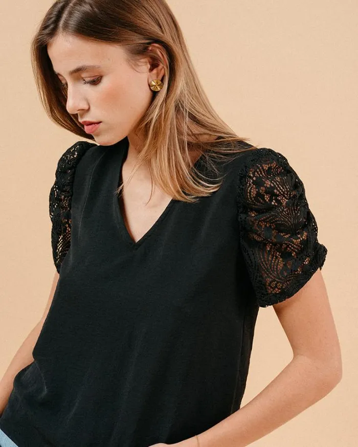 Grace and Mila Lace Tops WOVEN TOP NOIR MAI 8211 Shop