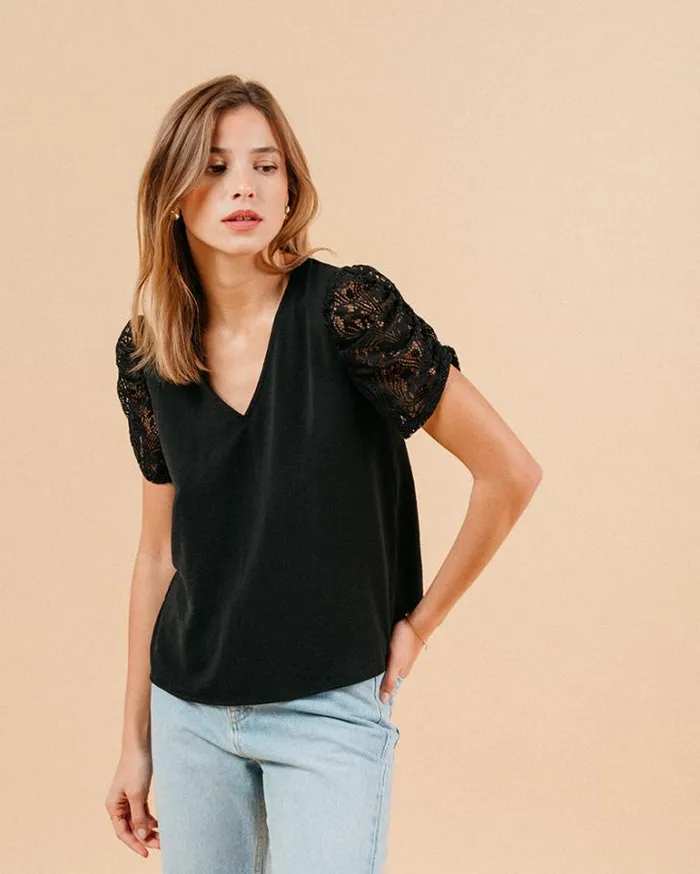 Grace and Mila Lace Tops WOVEN TOP NOIR MAI 8211 Shop