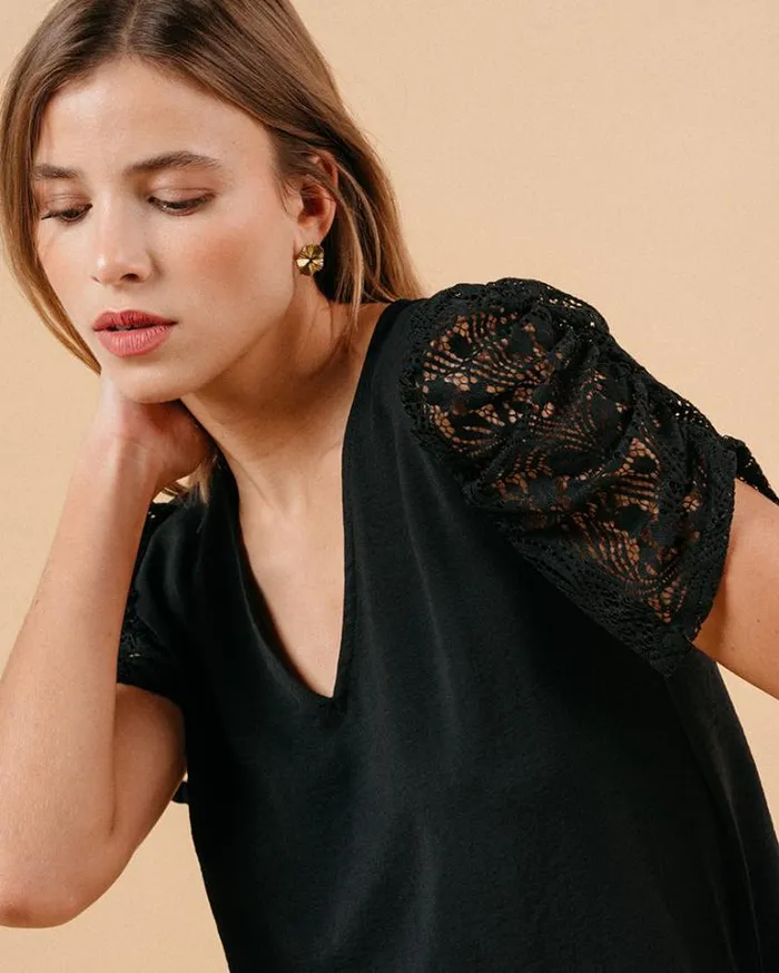 Grace and Mila Lace Tops WOVEN TOP NOIR MAI 8211 Shop