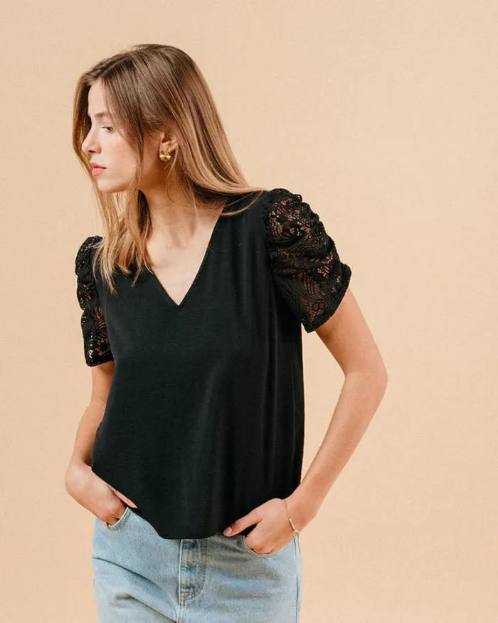 Grace and Mila Lace Tops WOVEN TOP NOIR MAI 8211 Shop