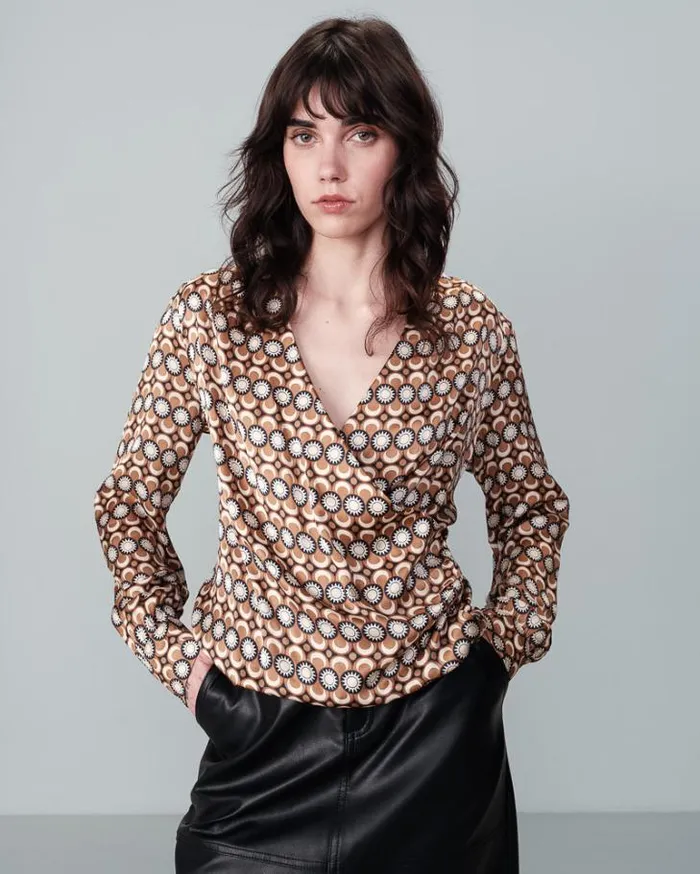 Grace and Mila Patterned Blouses SHIRT CAMEL NOBLE 8211 Shop