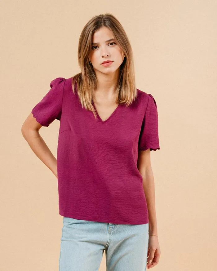 Grace and Mila ShortSleeves Tshirts WOVEN TOP AUBERGINE MAGIQUE 8211 Shop