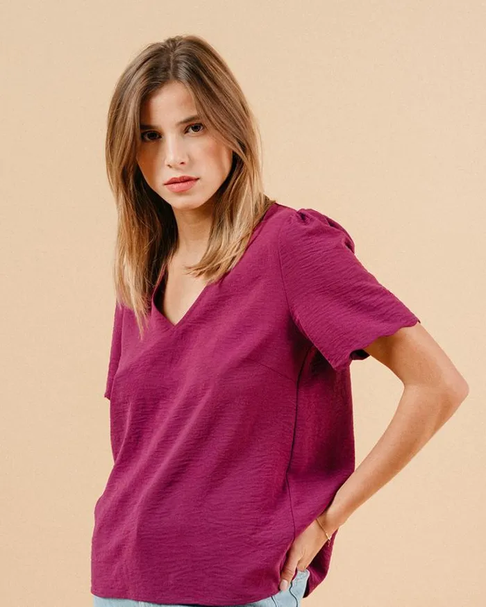 Grace and Mila ShortSleeves Tshirts WOVEN TOP AUBERGINE MAGIQUE 8211 Shop