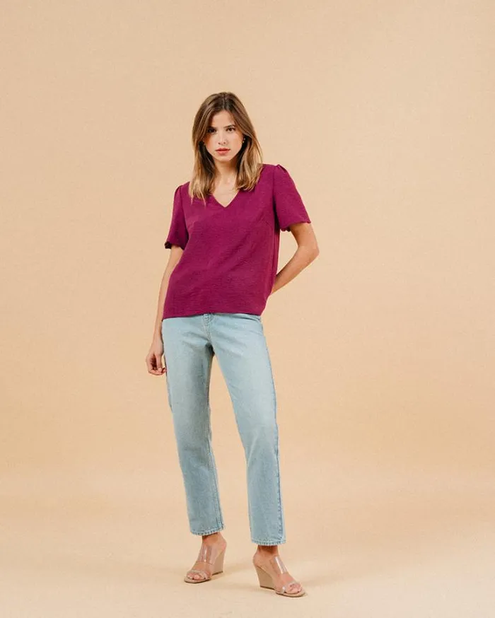 Grace and Mila ShortSleeves Tshirts WOVEN TOP AUBERGINE MAGIQUE 8211 Shop