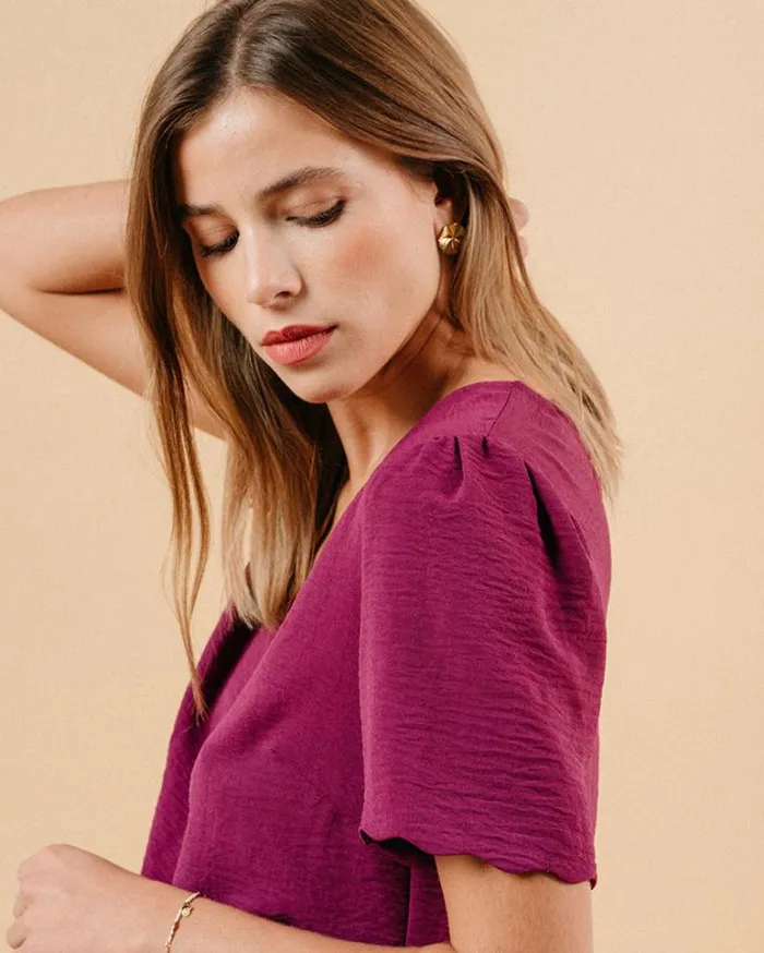 Grace and Mila ShortSleeves Tshirts WOVEN TOP AUBERGINE MAGIQUE 8211 Shop