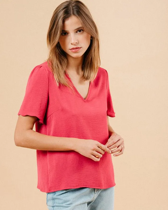 Grace and Mila ShortSleeves Tshirts WOVEN TOP AUBERGINE MAGIQUE 8211 Shop