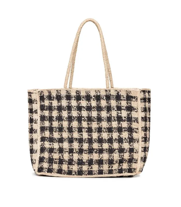 GRANDE MATHILDE BAG Black Gingham Raffia Shop DEN Bags