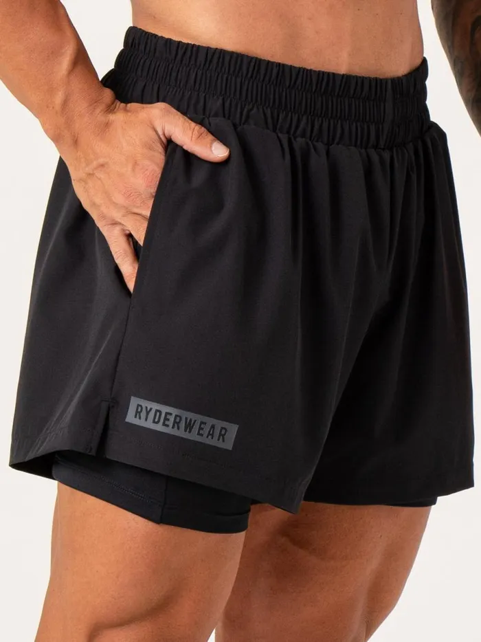 Gym Shorts Mens Ryderwear Pursuit 2 In 1 Training Shorts Black
