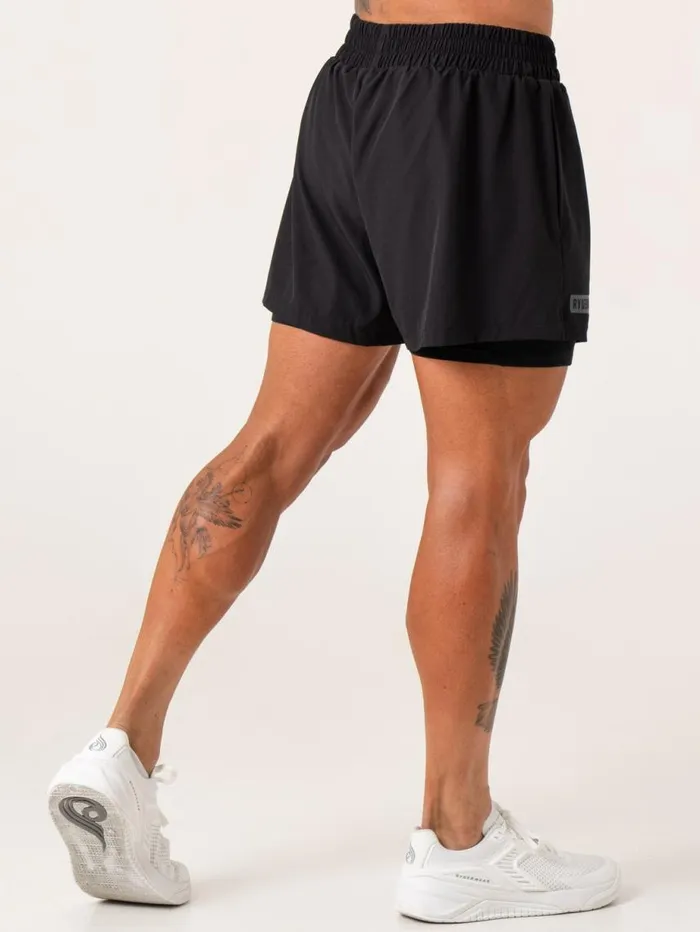 Gym Shorts Mens Ryderwear Pursuit 2 In 1 Training Shorts Black