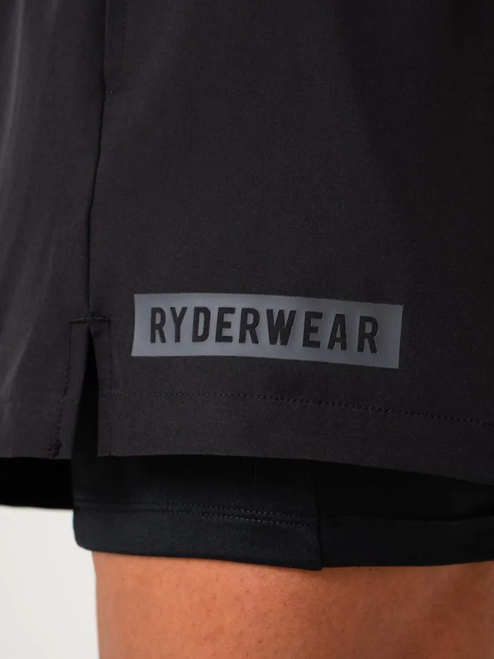 Gym Shorts Mens Ryderwear Pursuit 2 In 1 Training Shorts Black