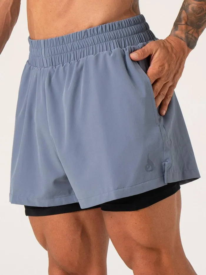Gym Shorts Mens Ryderwear Pursuit 2 In 1 Training Shorts Denim Blue