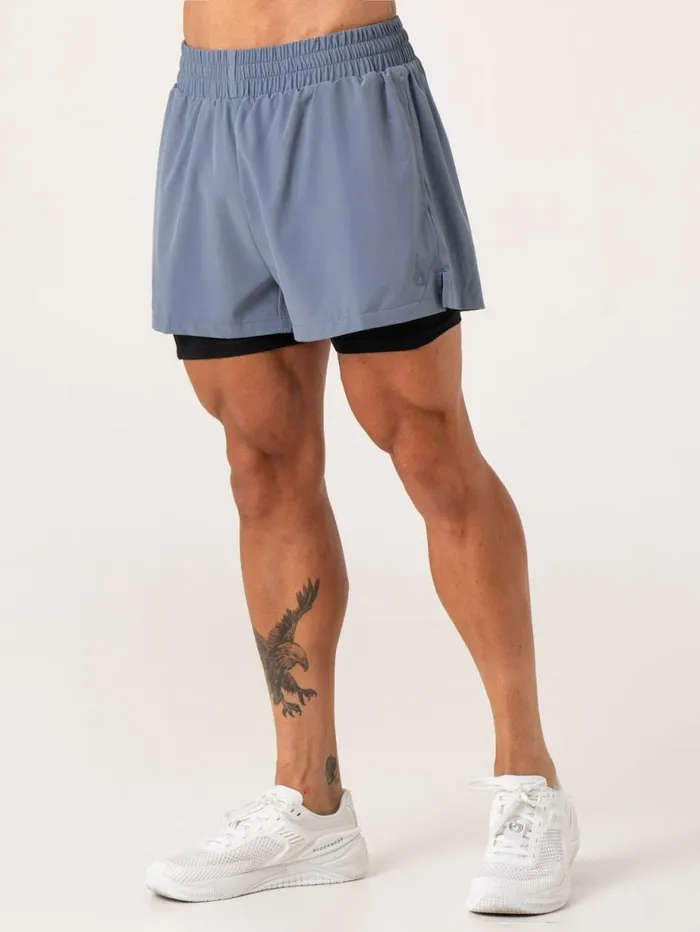 Gym Shorts Mens Ryderwear Pursuit 2 In 1 Training Shorts Denim Blue