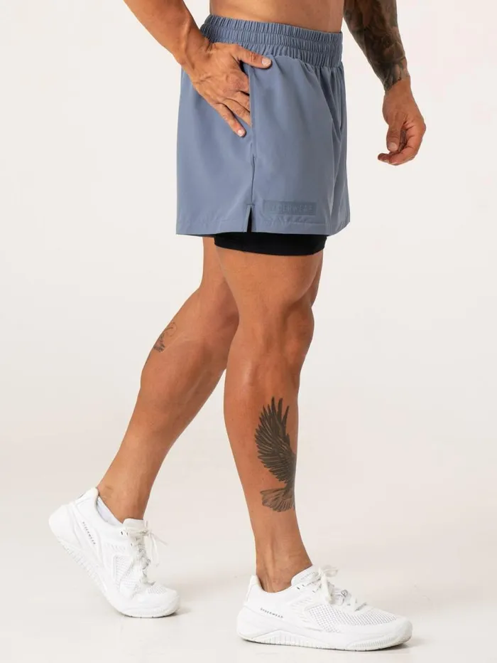 Gym Shorts Mens Ryderwear Pursuit 2 In 1 Training Shorts Denim Blue