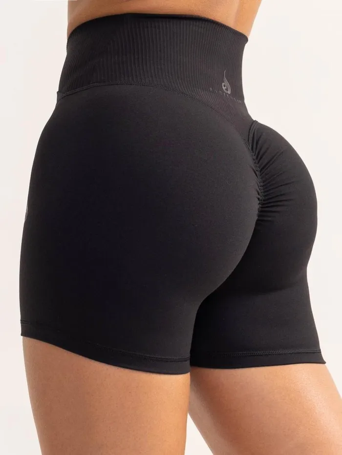 Gym Shorts Womens Ryderwear Activate Cross Over Scrunch Shorts Black