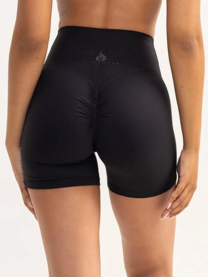 Gym Shorts Womens Ryderwear Activate Cross Over Scrunch Shorts Black
