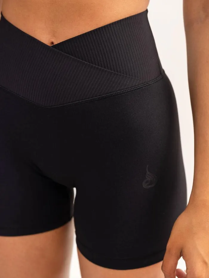 Gym Shorts Womens Ryderwear Activate Cross Over Scrunch Shorts Black