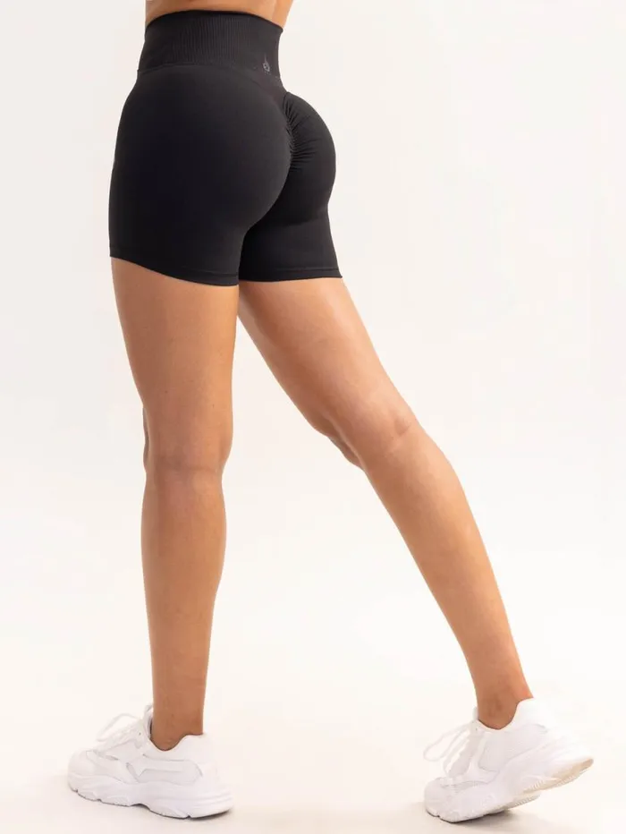 Gym Shorts Womens Ryderwear Activate Cross Over Scrunch Shorts Black