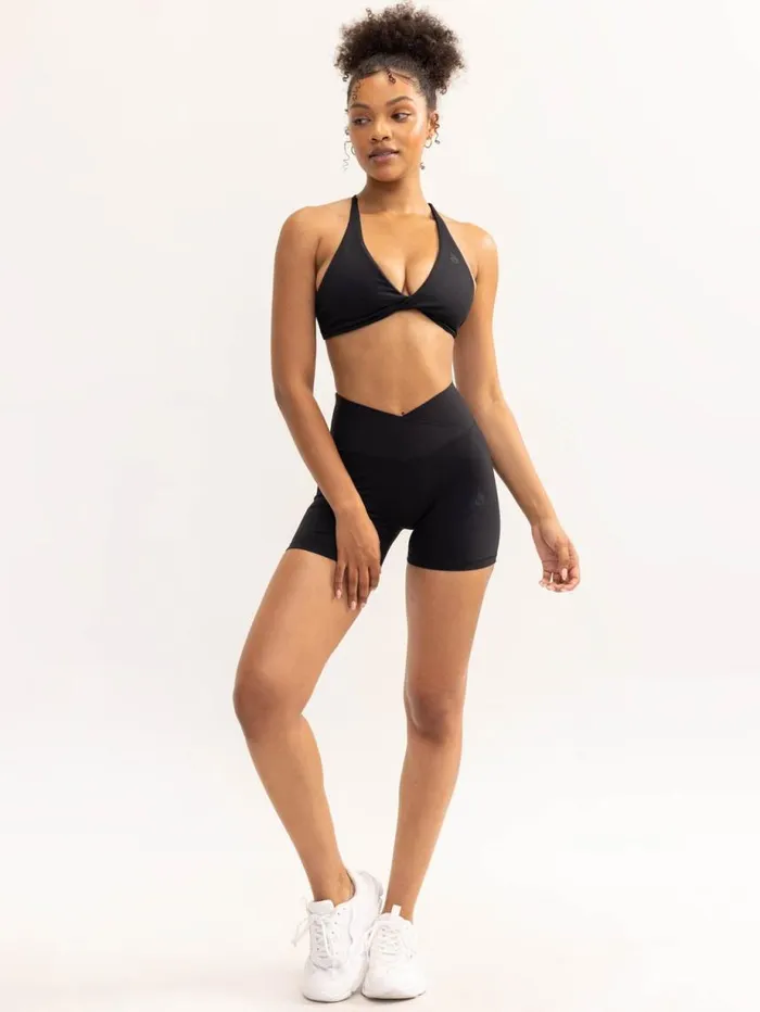 Gym Shorts Womens Ryderwear Activate Cross Over Scrunch Shorts Black