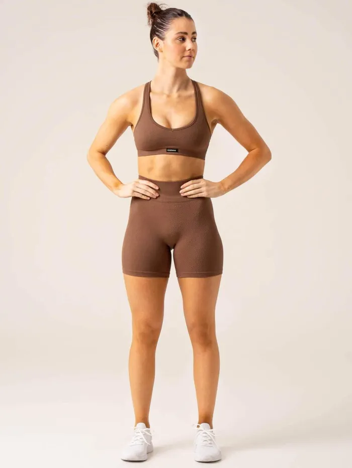 Gym Shorts Womens Ryderwear Circuit Rib Seamless High Waisted Shorts Chocolate