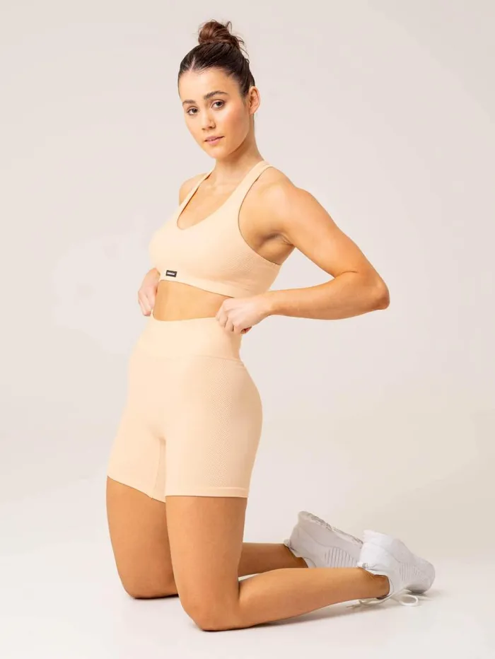 Gym Shorts Womens Ryderwear Circuit Rib Seamless High Waisted Shorts Peach Sorbet