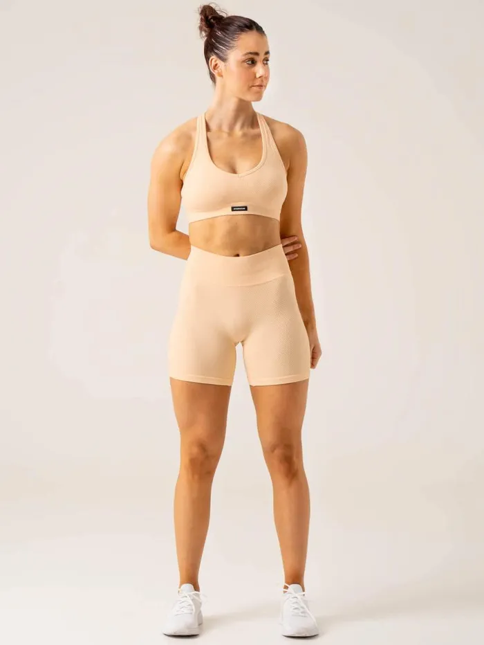 Gym Shorts Womens Ryderwear Circuit Rib Seamless High Waisted Shorts Peach Sorbet