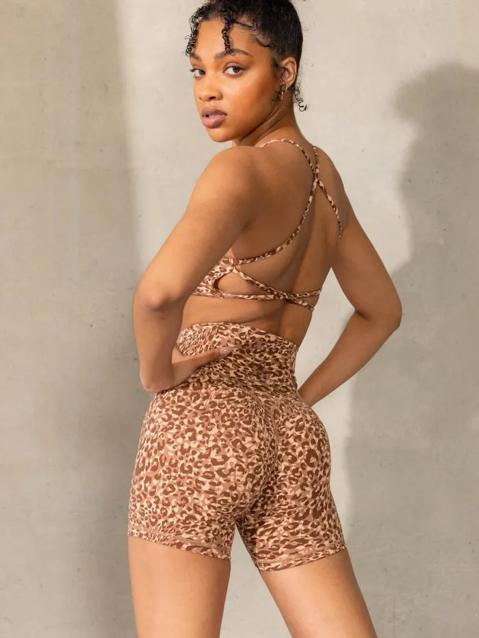 Gym Shorts Womens Ryderwear Empower High Waisted Shorts Mocha Leopard