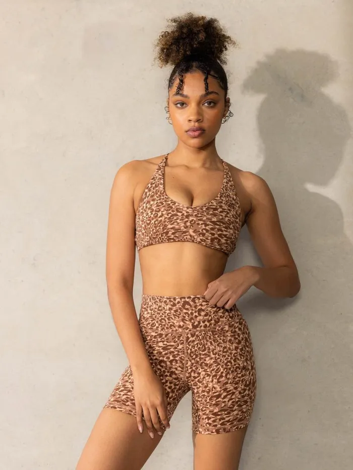 Gym Shorts Womens Ryderwear Empower High Waisted Shorts Mocha Leopard