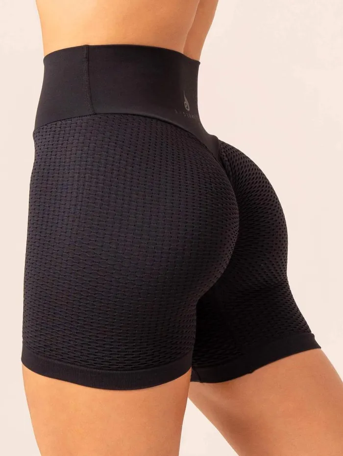 Gym Shorts Womens Ryderwear Honeycomb Scrunch Seamless Shorts Black
